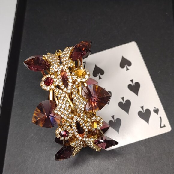 Very Awesome Unique Vintage Chunky Purple Rhinestone Bracelet Missing 2 Stones - Picture 7 of 12